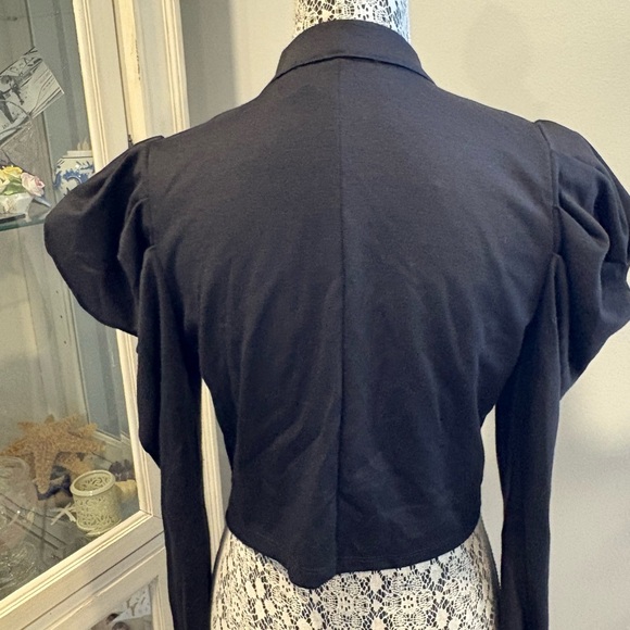 Love J Black Military Anchor Brass Tone Buttons Crop Blazer with Puff Sleeves - Picture 7 of 11